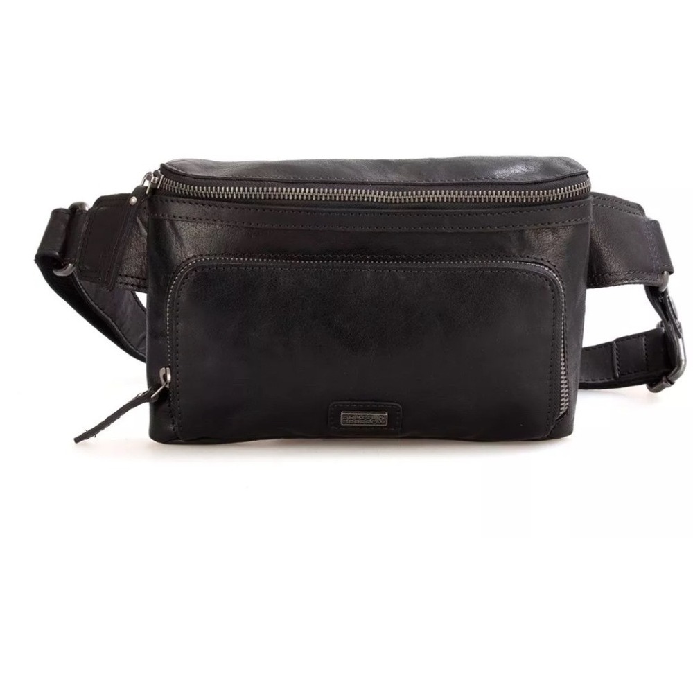 Spikes & Sparrow Vintage Black Bronco Leather Waist Fanny Pack Belt Bag